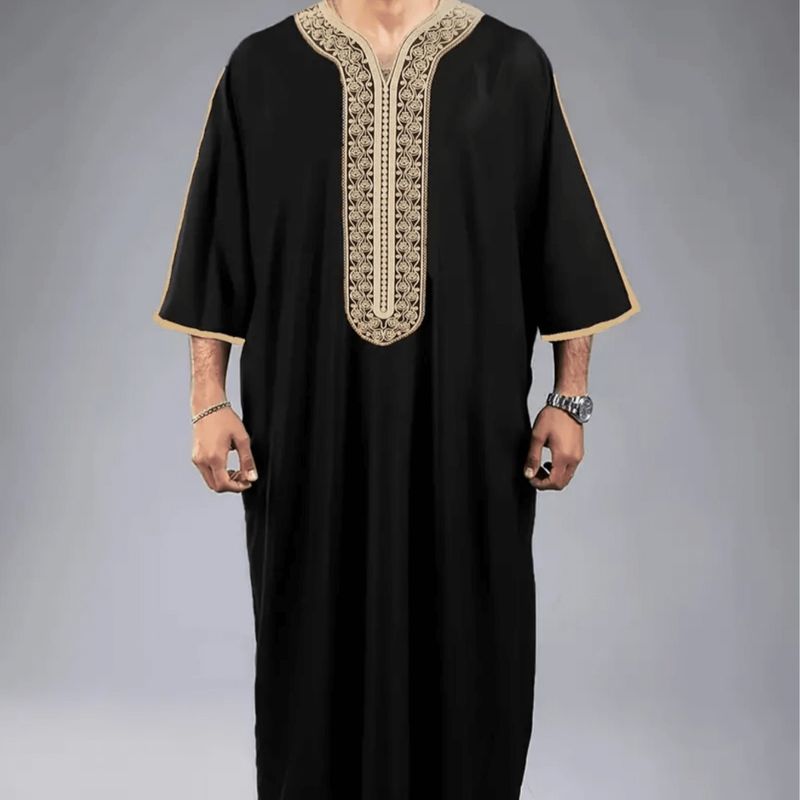 Men's Clothing New mid sleeve embroidered Muslim men's robe_voghion.com