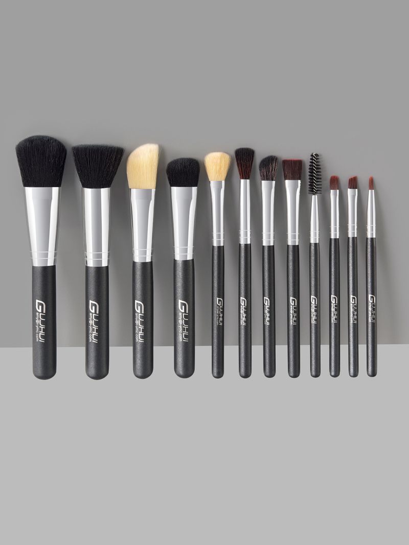 12-teiliges schwarzes Make-up-Pinsel-Set inklusive Rougepinsel, Puderpinsel und Konturpinsel. GUJHUI Direktverkauf ab Werk_voghion.com