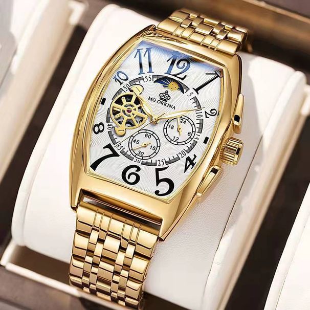 Mekanisk klocka för män Vattentät Wine Barrel Hollow Belt_voghion.com