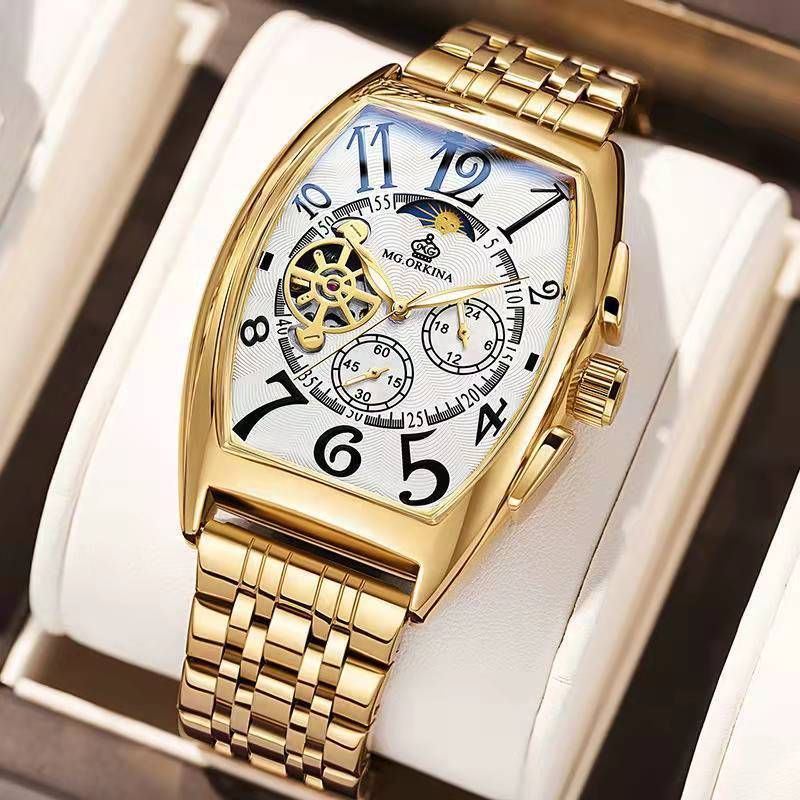 Reloj mecánico para hombre, resistente al agua, con correa hueca y barril de vino._voghion.com