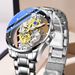Men's Stainless Steel Skeleton Automatic Watch With Luminous Hands, Water Resistant 30M, Round Dial, Mineral Glass, Fashion Casual Dress Watch_voghion.com