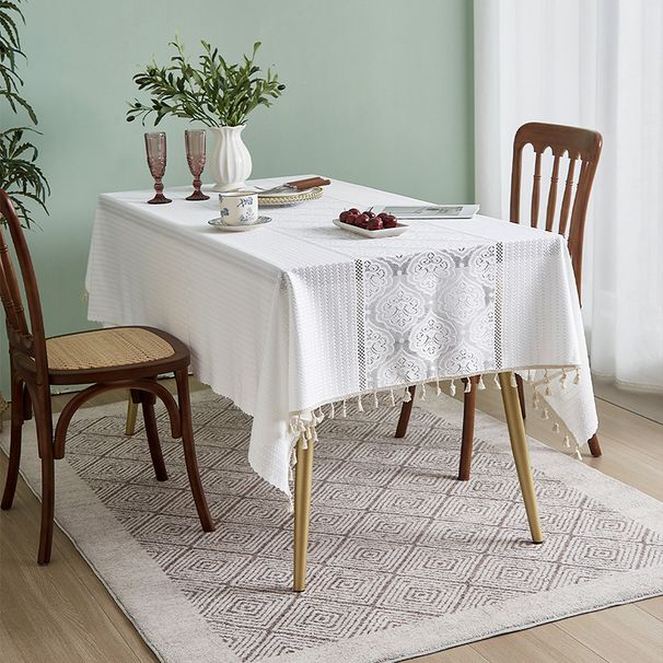 Nappe française en coton et lin de style littéraire, rectangulaire, couture, nappe de table basse, dentelle de haute qualité, résistante à la saleté et aux plis_voghion.com