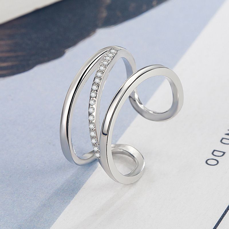 Bague ouverte ajustable pour femme avec incrustation de zircon, style coréen, pour index_voghion.com
