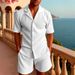 Men's Sports Suits Spring And Summer New Striped Lapel Short Sleeved Shorts Two Piece Suits_voghion.com