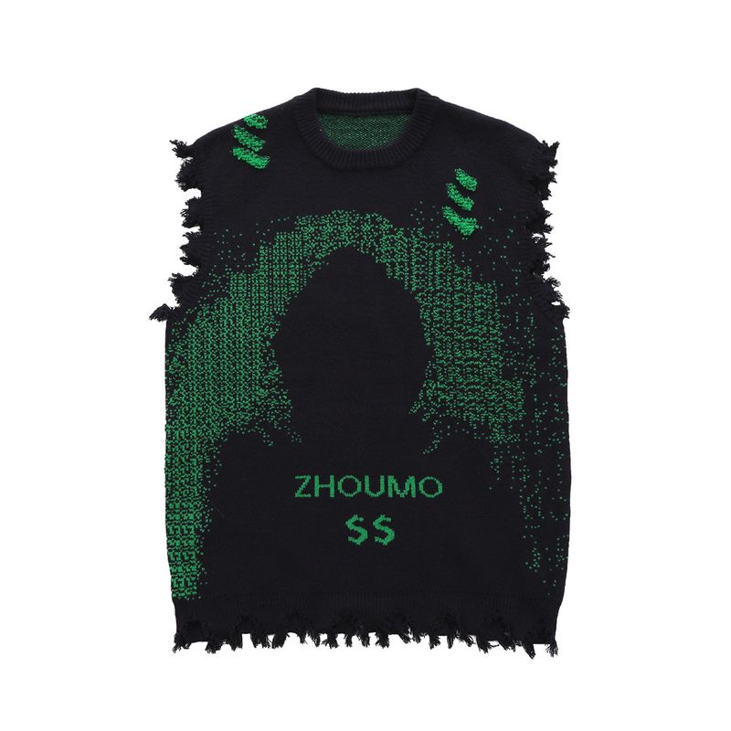 Unisex-Strickweste im Used-Look – Oversize-Strickpullover im Streetwear-Stil (M–XXL, Schnittkantendetails, Acryl-Jacquard, unverzichtbar für den Herbst)​_voghion.com