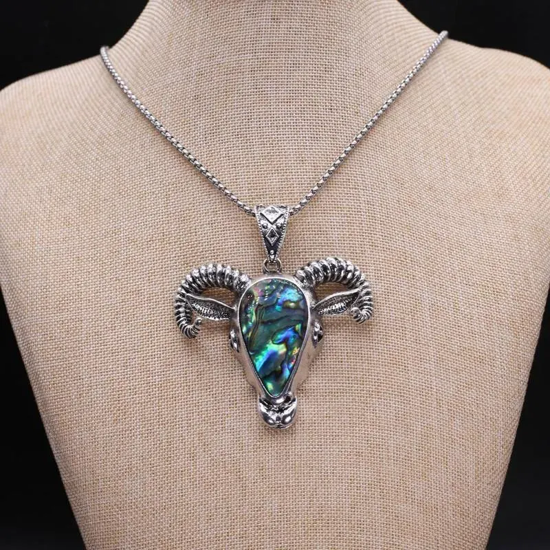 Kæder Naturlig Abalone Shell Patchwork Legering Dæmon Fårehoved Ko Vedhæng Halskæde Udsøgte Smykker Gave Til Mænd Kvinder_voghion.com