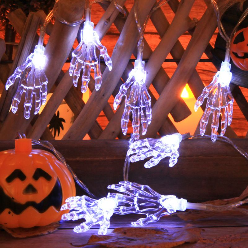 Halloween Decorative LED Light String - Spooky Ghost & Skeleton Hand Design, Battery/USB/Solar Powered, IP65 Waterproof, 50 LED Lights_voghion.com