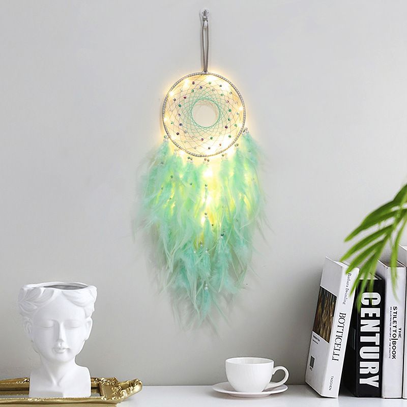 Dream Catcher Feather Ornament Green Wind Chime Home Decoration Creative Gift For Boys And Girls Friends_voghion.com