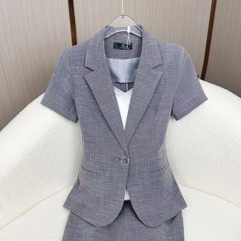 Női ruházat Rózsaszín öltöny Rövid ujjú Nyári Vékony Stílusú Elegáns Korcsökkentő Drapéria Luxus Szépségszalon Professzionális Öltöny_voghion.com