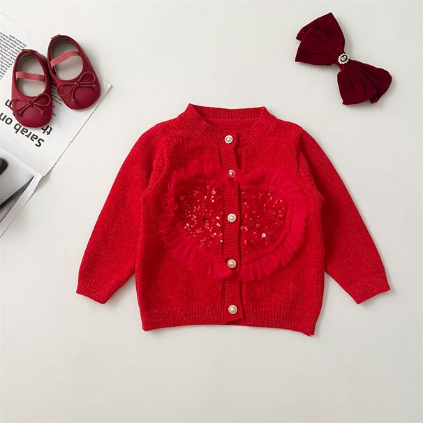 Maglione per ragazze in stile autunno e inverno, cardigan rosso, maglione lavorato a maglia con paillettes per ragazze in stile autunno e inverno_voghion.com