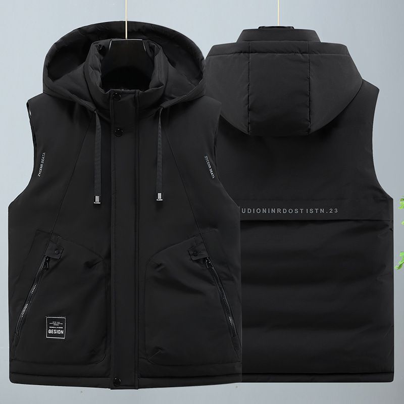 Men's Plus Size Quilted Vest With Color Block Design, Thickened Winter Sleeveless Jacket For Casual Wear (Black, Military Green, Beige)_voghion.com