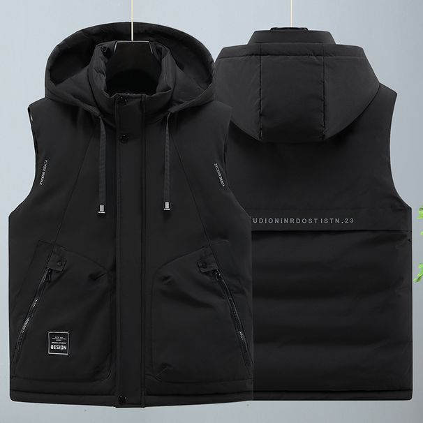 Men's Plus Size Quilted Vest With Color Block Design, Thickened Winter Sleeveless Jacket For Casual Wear (Black, Military Green, Beige)_voghion.com