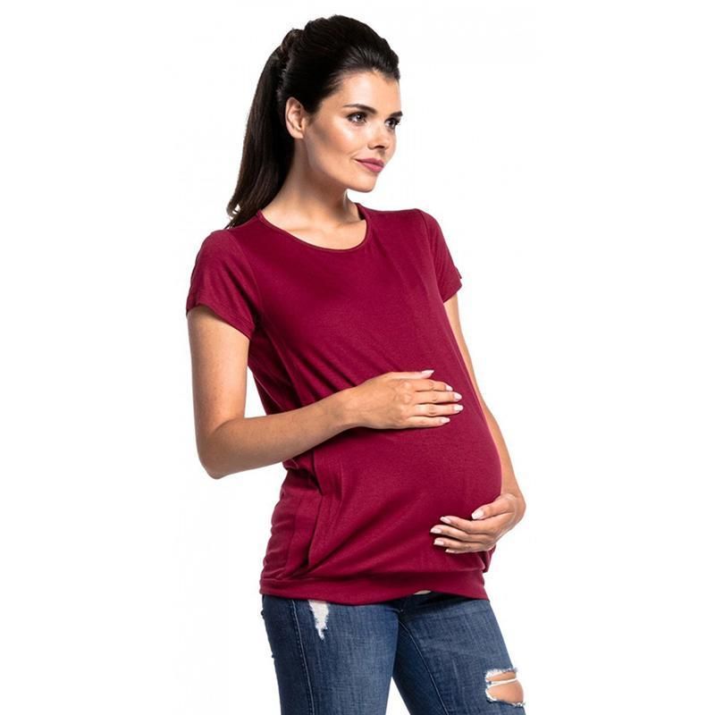 Women's solid short round neck T-shirt, sleeve top, maternity clothing_voghion.com