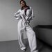 "Oversized Collar Hoodie & Wide-Leg Pants Set For Women - Stripe Color-Block Lounge Wear, Fleece-Lined Sweatshirt With Matching Joggers"_voghion.com