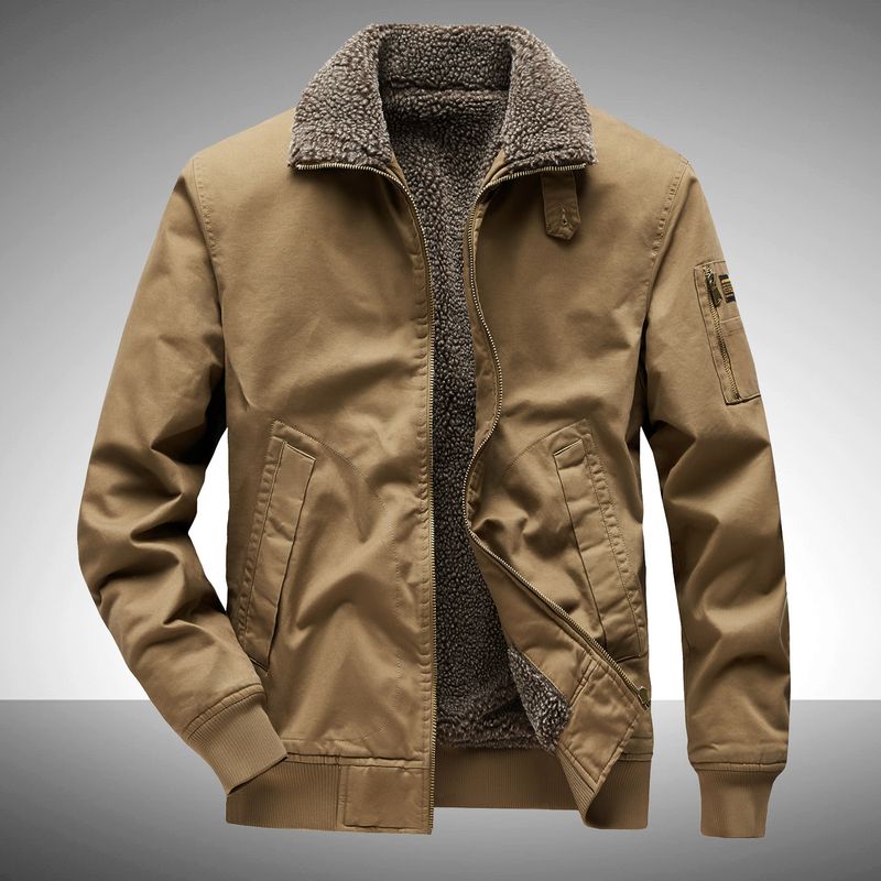 2025 Men's Autumn Winter With Thick Collar Plush, Casual Cotton For Middle-Aged And Elderly, Loose Plus Size Workwear Jacket_voghion.com