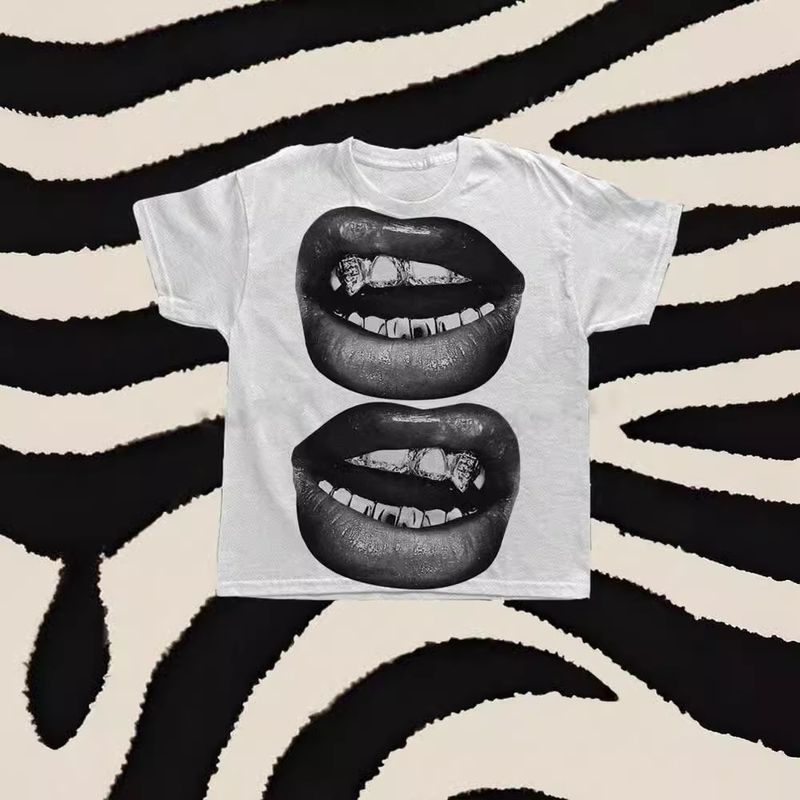 Men's Clothing Summer New Gothic Clothing Women's Club Lips Printed Cropped Tops_voghion.com