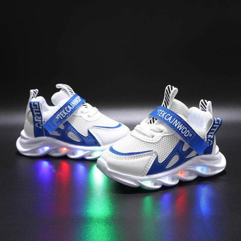JUSTSL Sports 1-6-årige børns mesh åndbar LED-lysende fritidssko 21-30 str._voghion.com