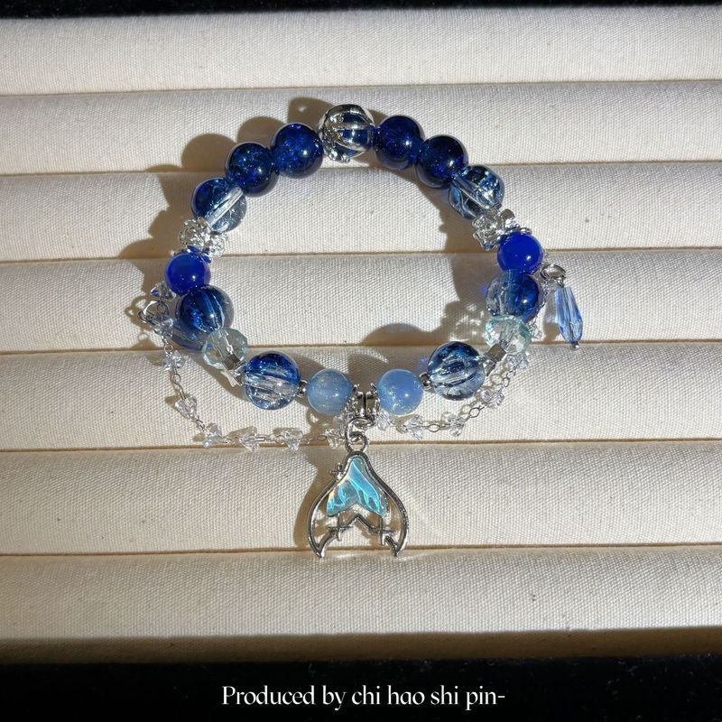 Braccialetto di perline a coda di pesce blu profondo con gradiente di colore Zhou Shen per donna, design di nicchia, aspetto elevato,_voghion.com