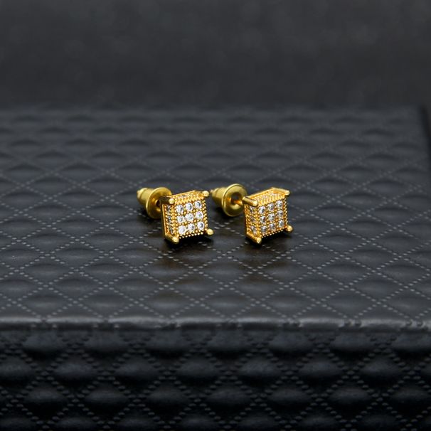 Set di orecchini geometrici da donna e da uomo - Orecchini a bottone, cerchi e clip per cartilagine in zirconia cubica placcati in oro e argento per uno stile hip hop alla moda_voghion.com