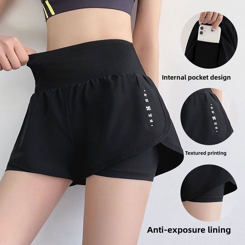 Pantaloncini sportivi da donna estivi, due pezzi, anti-esposizione, tre quarti, vita alta, sollevamento fianchi_voghion.com
