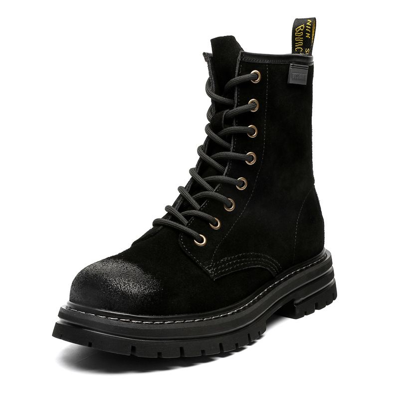 Botas Martin Botas Curtas Casuais Solado Grosso Elevado Botas Masculinas Retro de Couro_voghion.com