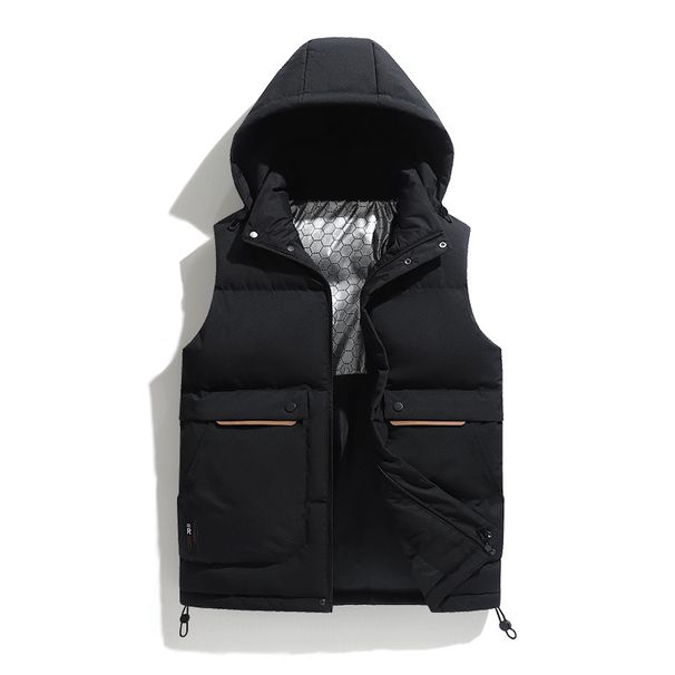 Men's Detachable Hood Vest – Lightweight Graphene-Infused Polyester Puffer Gilet With Zipper Closure & Utility Pockets (Slim Fit)_voghion.com