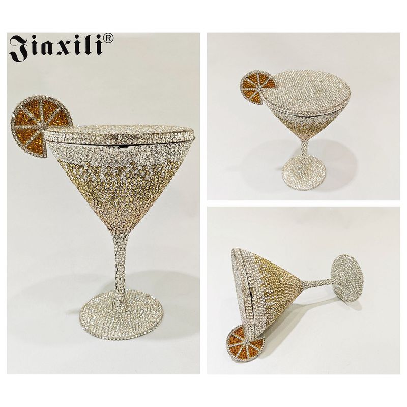 Borsa da sera con catena, a forma di cocktail, con strass cavi, a forma di pochette, a tracolla, da donna_voghion.com