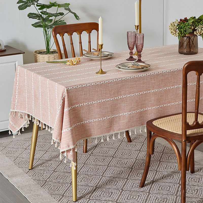 Brown Fringed Tablecloth - Rustic Farmhouse Style With Linen-Cotton Blend (Rectangle Dining Table Cover 60"X90" Washable Coffee/Tea Stain Resistant)​_voghion.com
