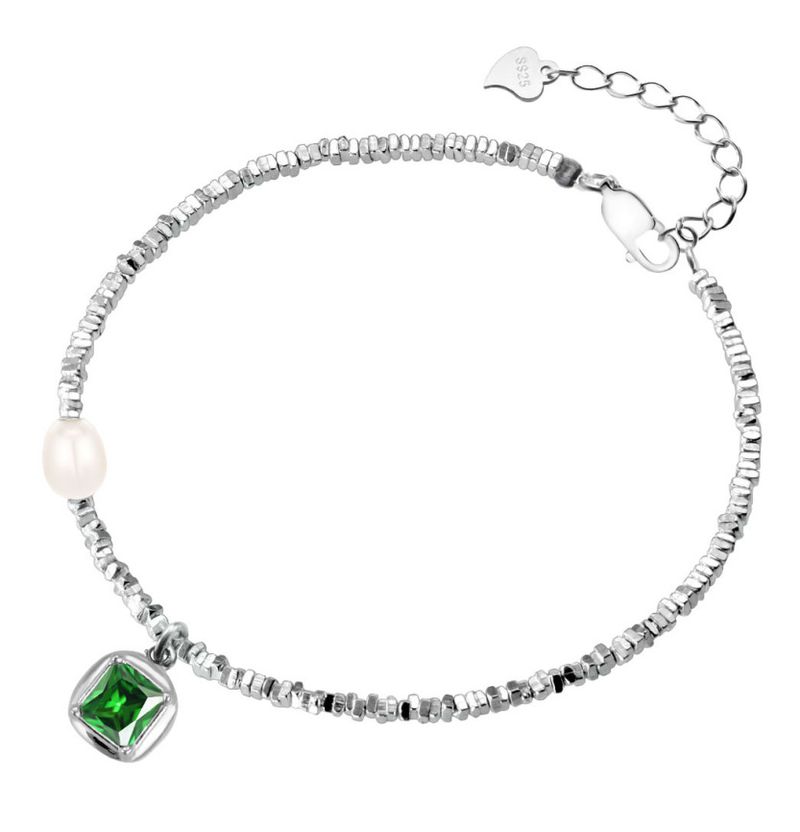Bracciale da donna in argento e perle barocche, gioiello di lusso con zirconi verdi chiari_voghion.com