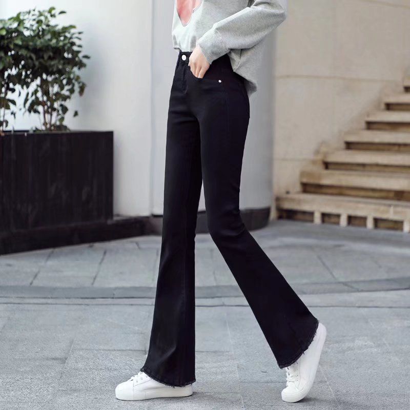 Pantaloni a campana per donna autunno 2021, pantaloni slim fit a vita alta, jeans dritti a gamba larga micro svasati per studenti_voghion.com