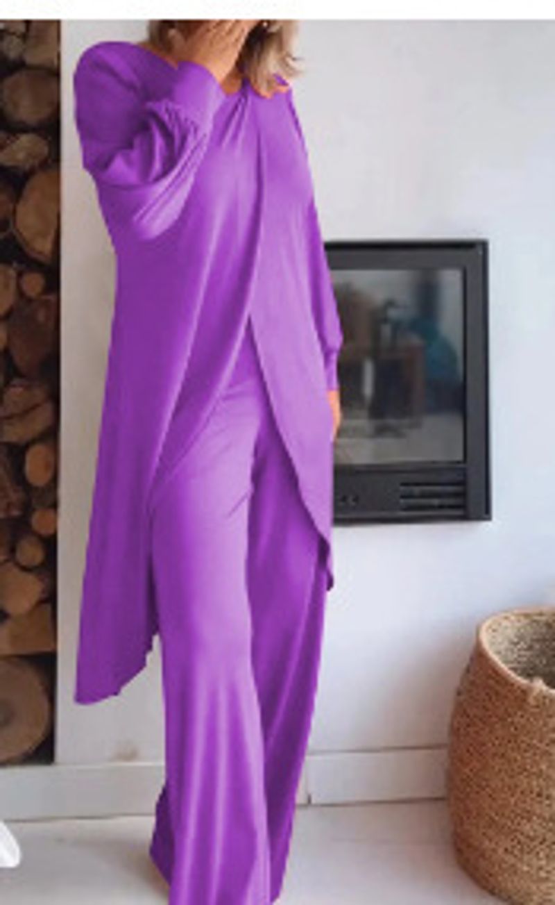 Women's fashion casual cross large size irregular long-sleeved suit wide-leg pants two-piece suit_voghion.com
