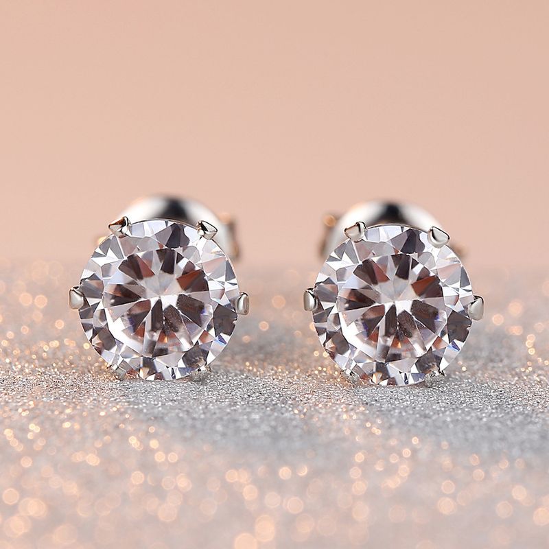 Orecchini a perno Hexa Claw - Orecchini in zircone rotondo da 3 mm e 8 mm con micro-intarsi in rame_voghion.com