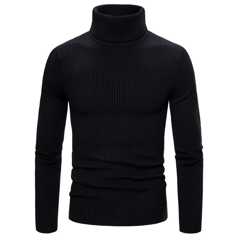 Suéter de punto con base de jersey a rayas con cuello alto de color liso para hombre_voghion.com