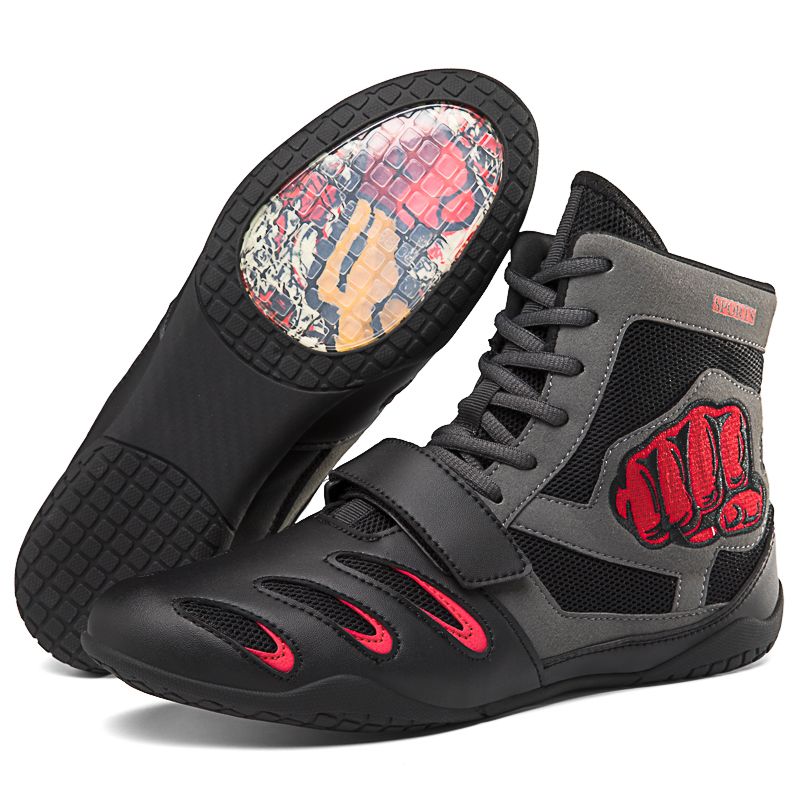  Boxing Sanda High Barrel Fighting Taekwondo Martial Arts Training Wrestling Shoes_voghion.com