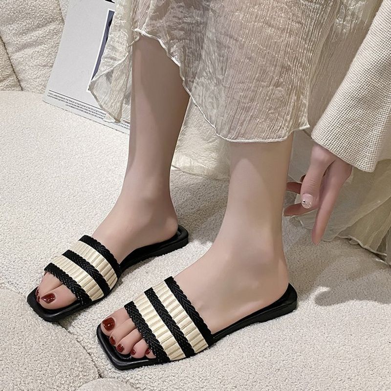 35-43 Plus Size Hausschuhe für Oberbekleidung 2023 Neue Sommermode gewebte lässige flache Damensandalen Großhandel_voghion.com