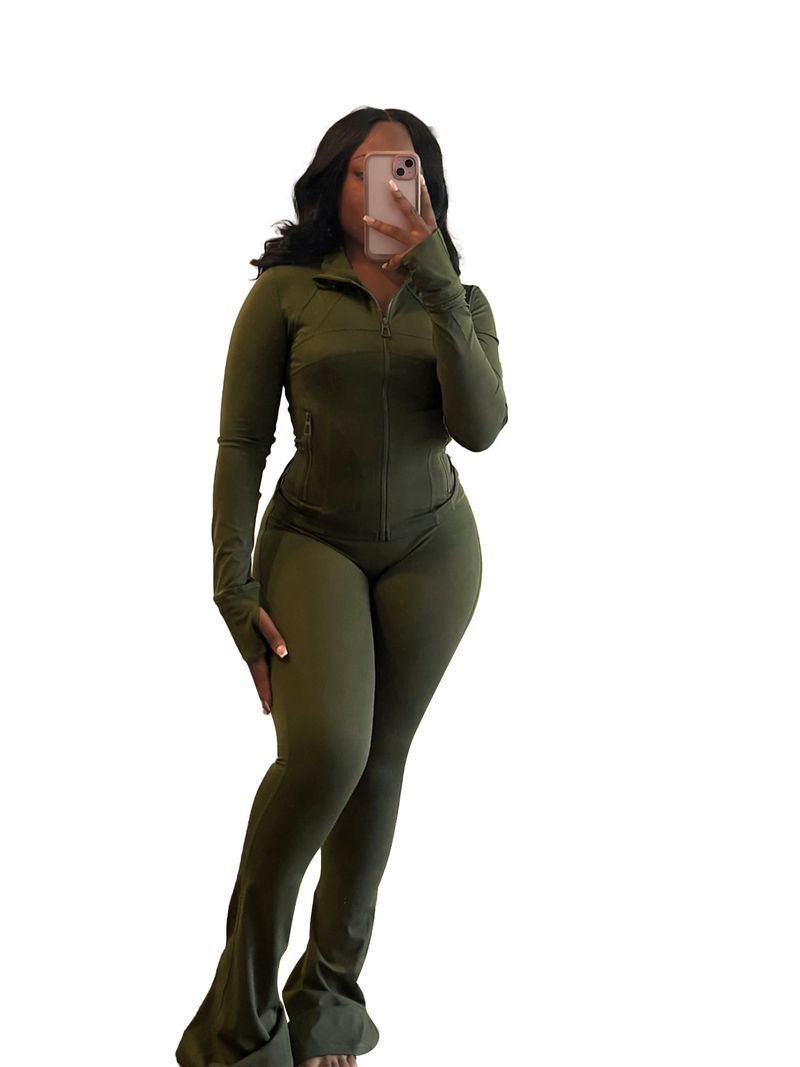 Dameskleding Sport Casual Dameskleding Sexy Strak Lange Mouwen Micro Uitlopende Tweedelig Pak_voghion.com