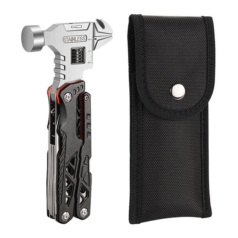 Multi-Function Camping Hammer Tool – Stainless Steel Folding Hammer With Pliers, Wrench, Bottle Opener & Emergency Whistle (Black/Blue)_voghion.com