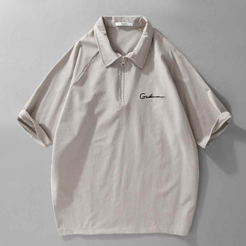 New Half Zipper Men's Short Sleeved Polo Shirt Summer Thin Sport And Leisure Collar Loose T-shirt Top_voghion.com