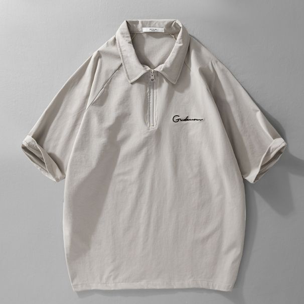 New Half Zipper Men's Short Sleeved Polo Shirt Summer Thin Sport And Leisure Collar Loose T-shirt Top_voghion.com