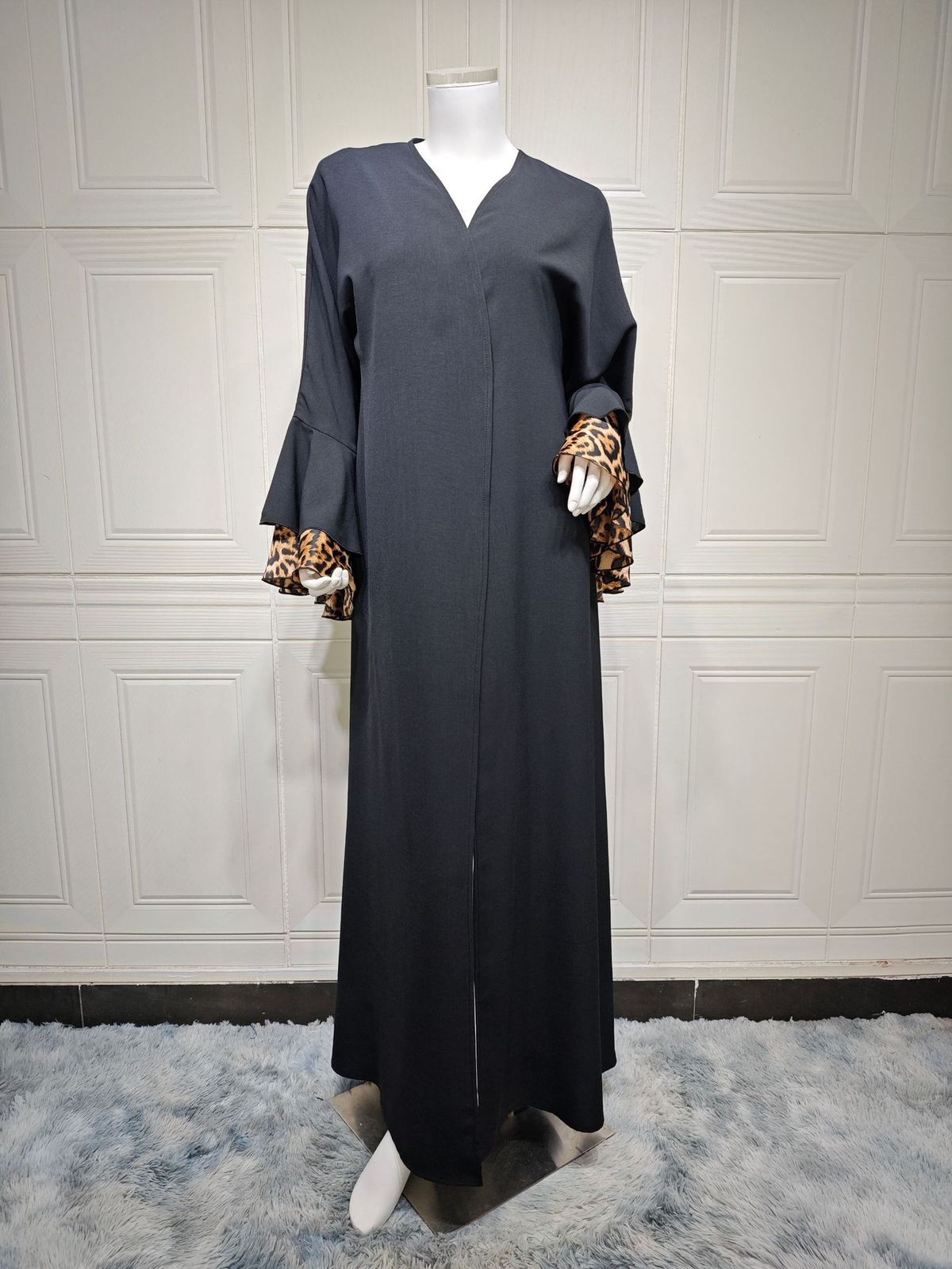 Damenbekleidung Leopardenkleid Robe Langer Rock Naher Osten Muslim Strickjacke_voghion.com
