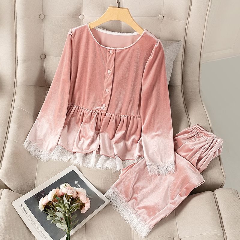 Underwear & Sleepwears Velvet Sleepwear Set For Women - Long Sleeve Top & Pants, Soft Loungewear, Comfortable Homewear With Stylish Round Neck_voghion.com