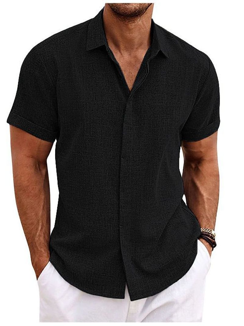 [CoastalLinen] Men's Short Sleeve Shirt - Breathable Linen Blend | Casual Button Down_voghion.com