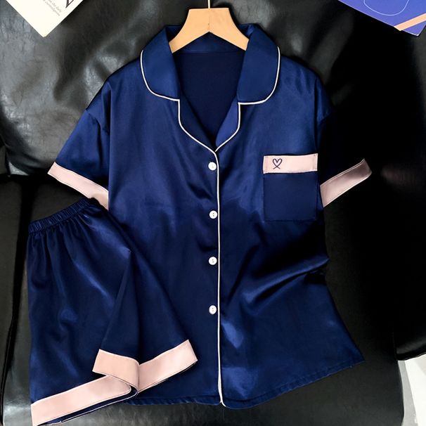Women's Sleepwears Solid Color Thin Short Sleeved Home Clothes Simple Leisure Suit Real Shot_voghion.com