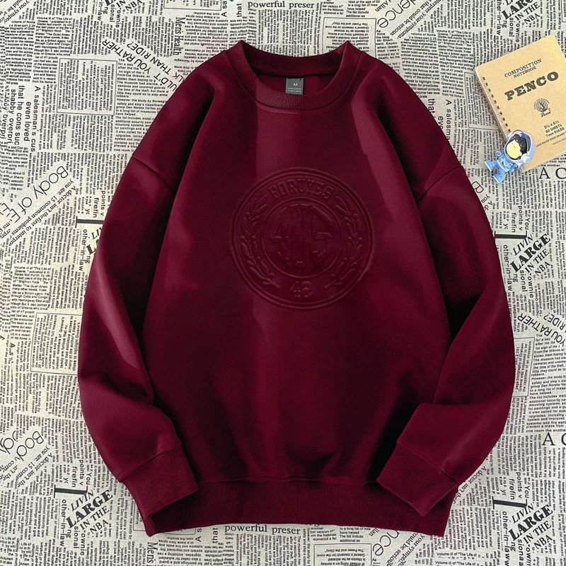 Sweat-shirt à col rond pour homme, marque, lettres convexes imprimées en acier 3D, design de niche, grande rue, couple, haut rétro_voghion.com