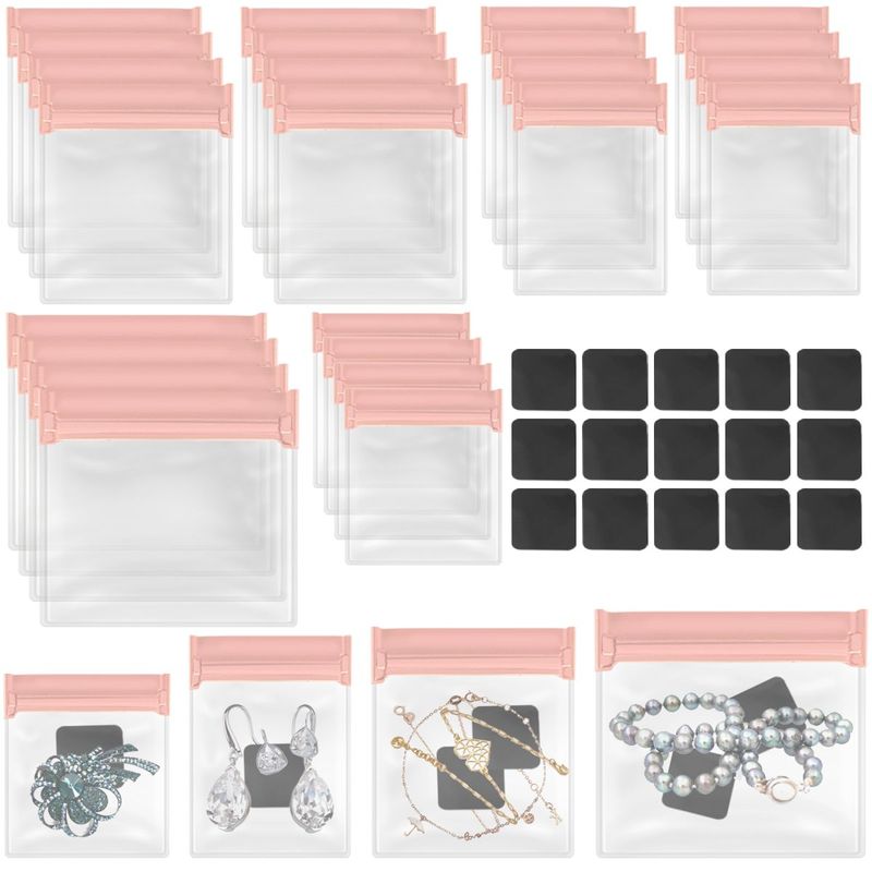 30Pcs Plastic Jewelry Self Seal Bag With 15Pcs Anti Tarnish Strips 4 Sizes Clear Zipper Bag Resealable Mini Jewelry Storage Pouches For Rings Earrings Necklaces Bracelets Jewelry Display Supplies_voghion.com