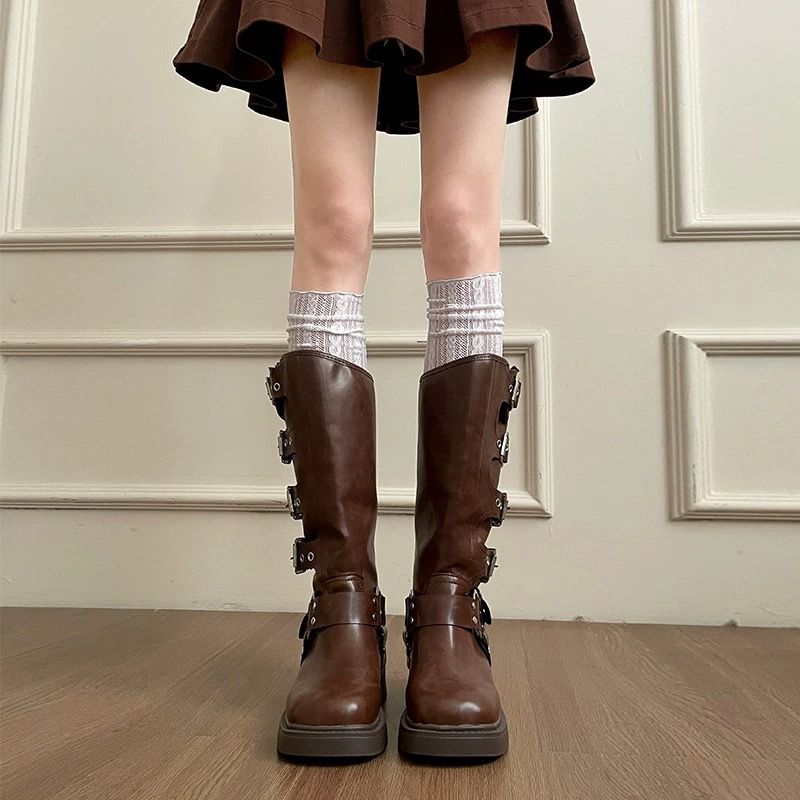 White Lace For Women Spring And Autumn Season Slouch Matching Long Calf Socks Layered Wear Knight Boots_voghion.com