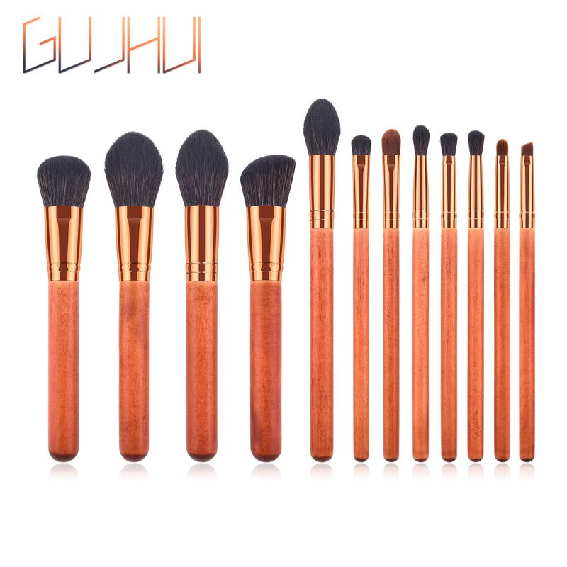 Set di pennelli per trucco da 12 pezzi, estremità del pennello, palissandro, pennello per cipria, pennello per fard, nuovo strumento per il trucco GUJHUI_voghion.com