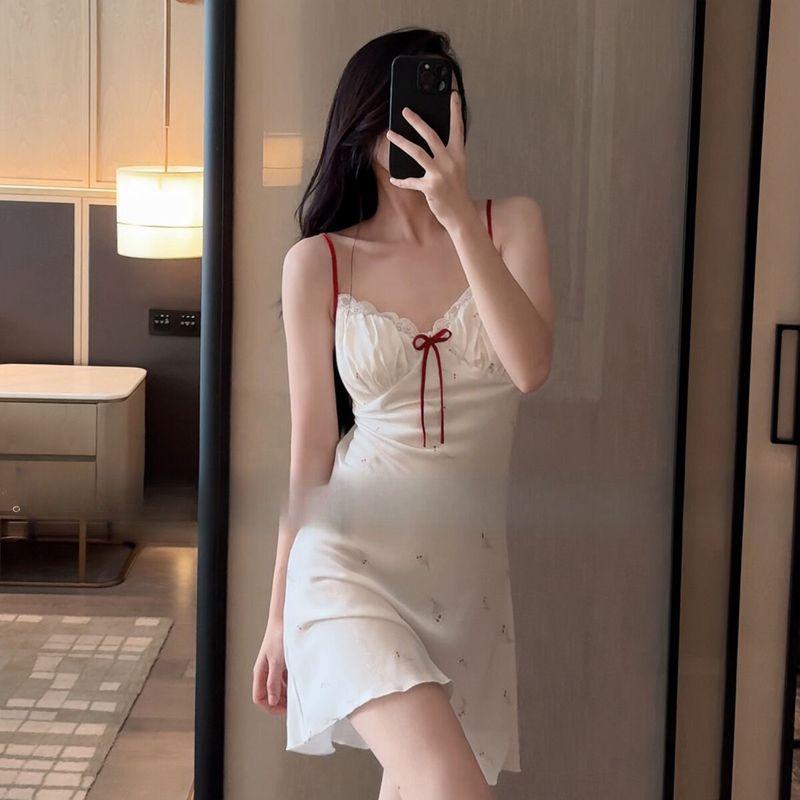Camicia da notte sexy estiva con cuscino per il petto, pigiama semplice, puro desiderio, camicia da notte in seta ghiacciata, abbigliamento per la casa_voghion.com