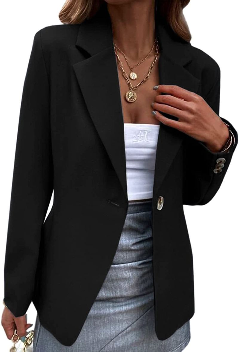 Abito blazer piccolo casual da donna a maniche lunghe in tinta unita con un bottone_voghion.com