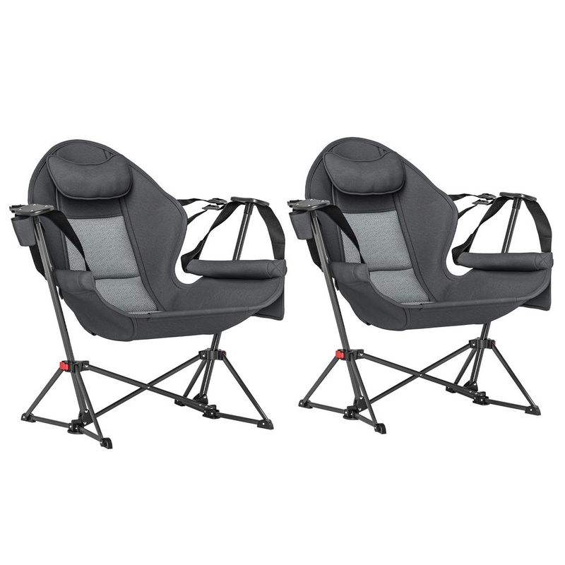 Hammock Camping Chair Set Of 2, Adjustable Back Folding Swinging Hammock Chair With Cup Holder And Padded Seat, Gray_voghion.com